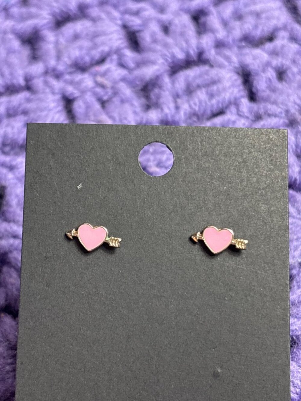 Goldtone Pink Enamel Arrow Heart Stud Earrings 0.25 inch